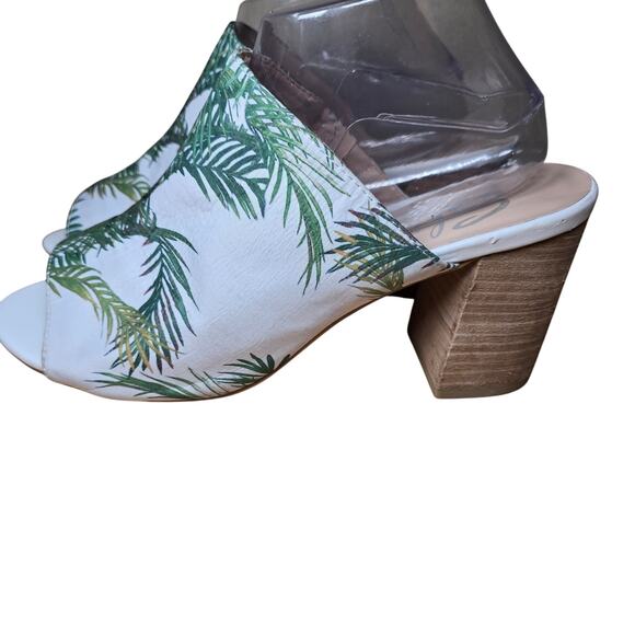 Sbicca Vintage Collection Panorama White w/ Palm Trees Heels Slides Mules Sz 10 - Picture 4 of 8